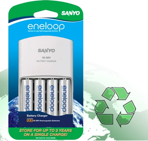 Eneloop Charger And AA 4-Pack Rechargeable Batteries