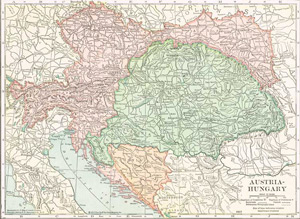 1910 Map of Austria, Hungary, Croatia & Slavonia, Bosnia
