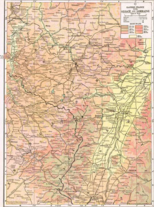 1910 Map of Eastern France with Alsace & Lorraine