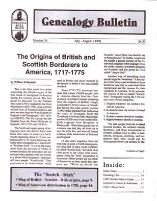 The Origins of British and Scottish Borderers to America, 1717-1775 - Genealogy Bulletin 34 - Jul-Aug 1996