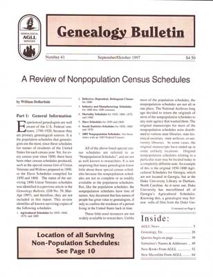 A Review Of Nonpopulation Census Schedules - Genealogy Bulletin 41 - Sep-Oct 1997