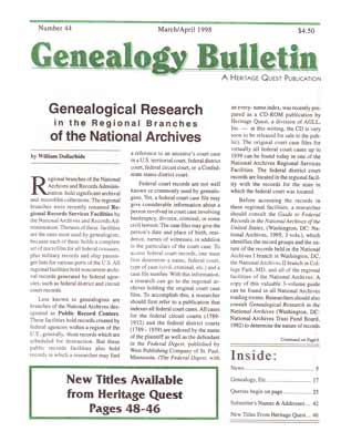 Genealogical Research in the Regional Branches of the National Archives - Genealogy Bulletin 44 - Mar-Apr 1998
