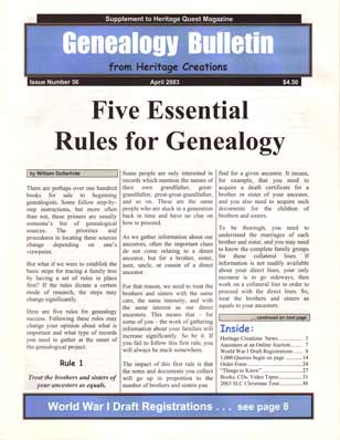 Five Essential Rules for Genealogy - Genealogy Bulletin 56 - April 2003